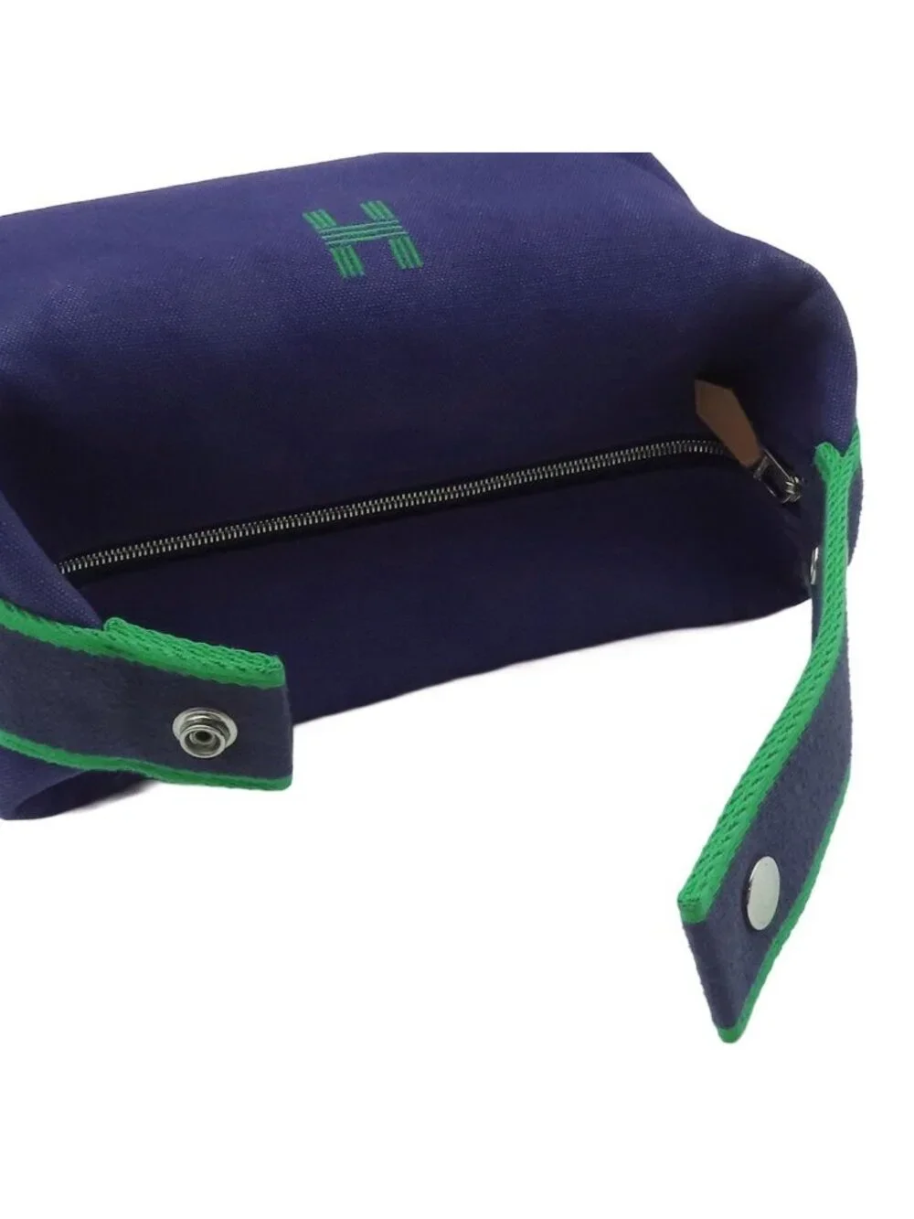 Hermes Brid-a-brac PM Marine Blue Green Silver Cotton Canvas Bath Pouch Handbag